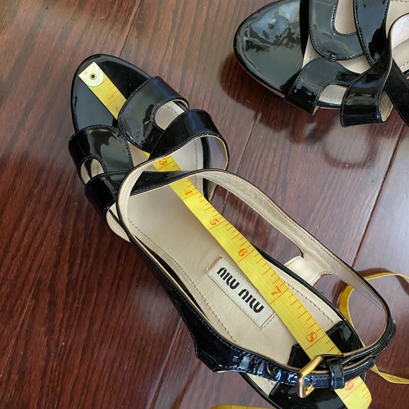 MUI MUI Black Patent Leather Wedge Cork Heel Sandals - Picture 9 of 13